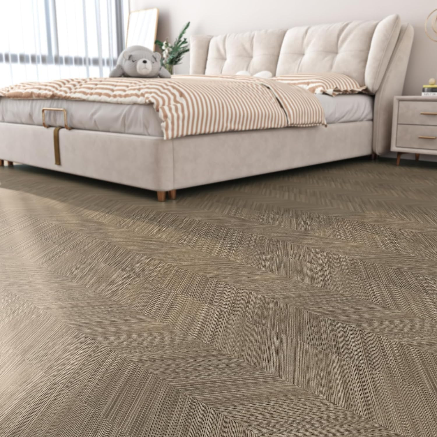 Herringbone Wood Grain Contact Paper for Floors PVC Waterproof Linoleum Flooring