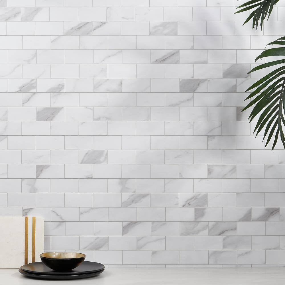 Luxe Core Subway Calacatta 11.81 In. X 11.81 In. SPC Peel and Stick Tile (0.96 S