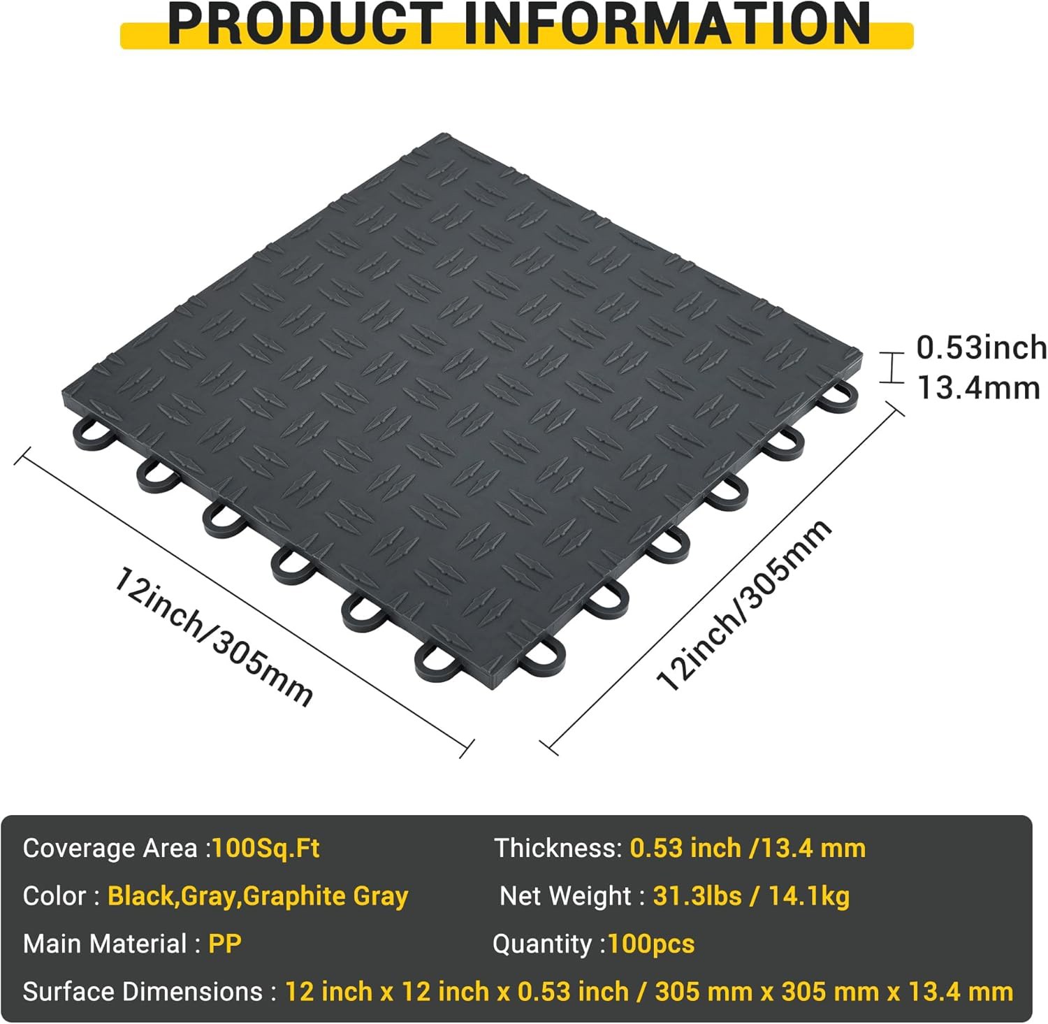 Garage Floor Tiles Interlocking 12×12 in 100 Pack Garage Flooring Tiles