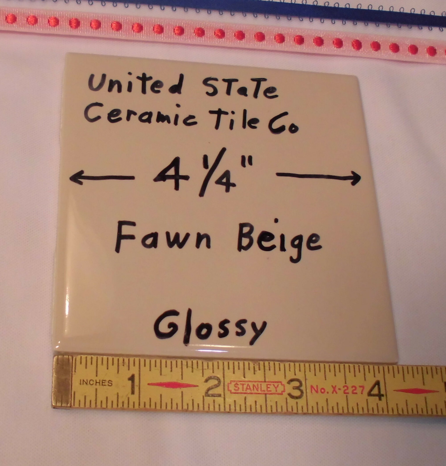 1 pc. Glossy Ceramic Tiles…Fawn Beige…4-1/4″ From the 1990’s Made U.S.A.