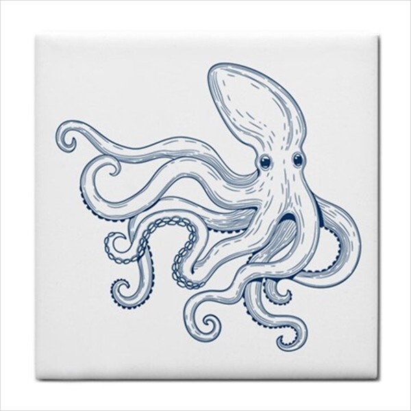Octopus Ceramic Backsplash Border Tiles Set Of 4 Nautical Art Craft Tile