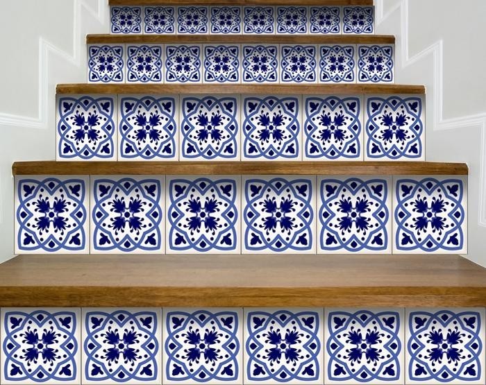 HomeRoots 399829 8 x 8 in. Blue & White Mosaic Peel & Stick Removable Tiles