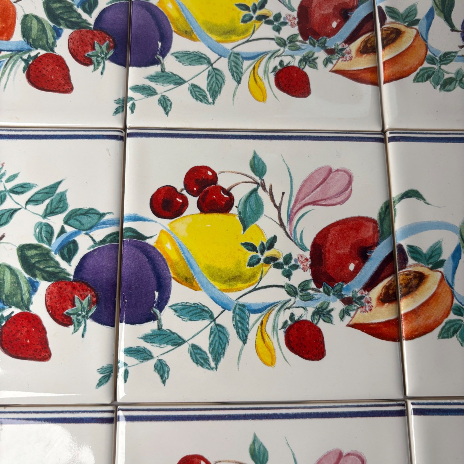 Fruit Ribbon Ceramic Tiles 4.5×4.5 Multicolor Mediterranean 9 Piece Set
