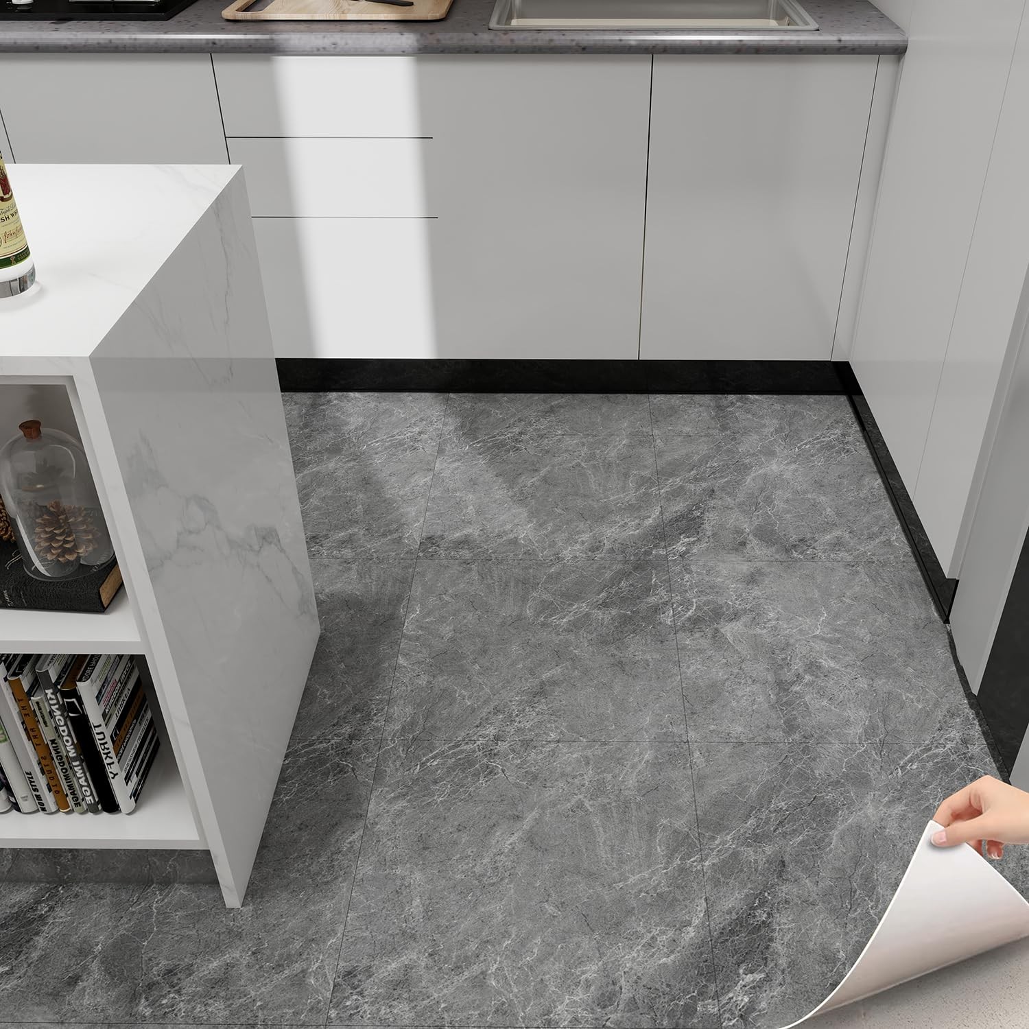 Auxua Marble Pattern 24X 24 Peel And Stick Floor Tiles Large Format Grey 12 –