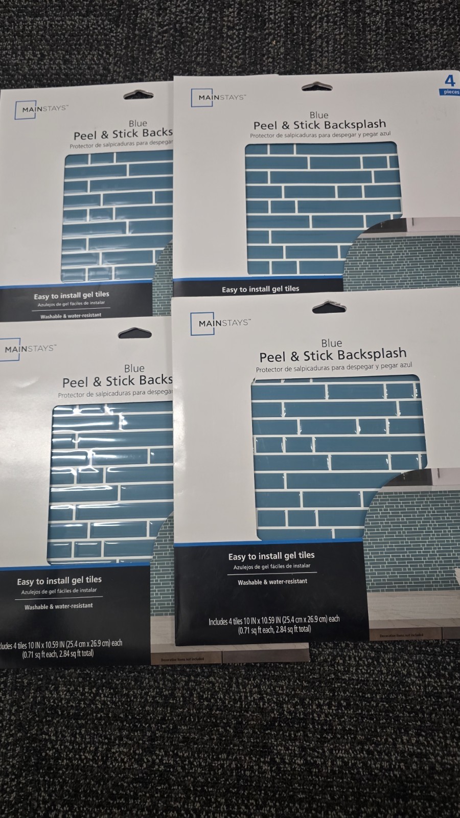 Mainstays Blue Peel & Stick Backsplash Easy To Install Gel Tiles