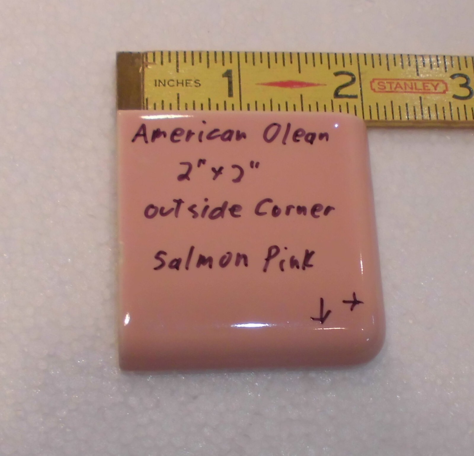 1 pc. Salmon Pink: 2″ X 2″ X 5/16″ Glossy Ceramic Surface Bullnose Corner Tile
