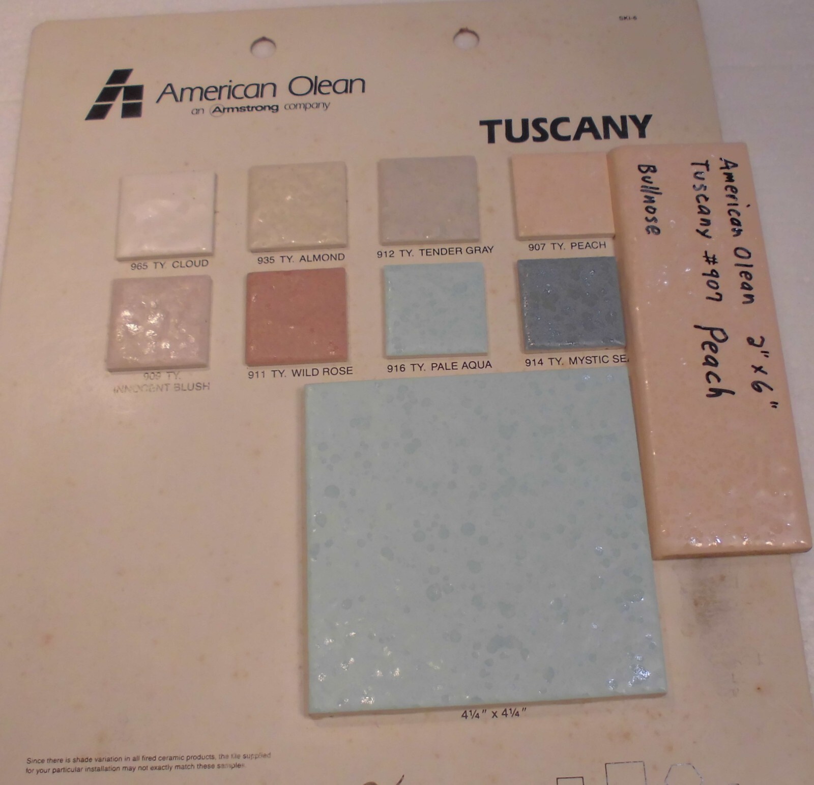 1 pc. Ceramic Bullnose Tile: 2” X 6″ Tuscany Peach #907 by American Olean: NEW