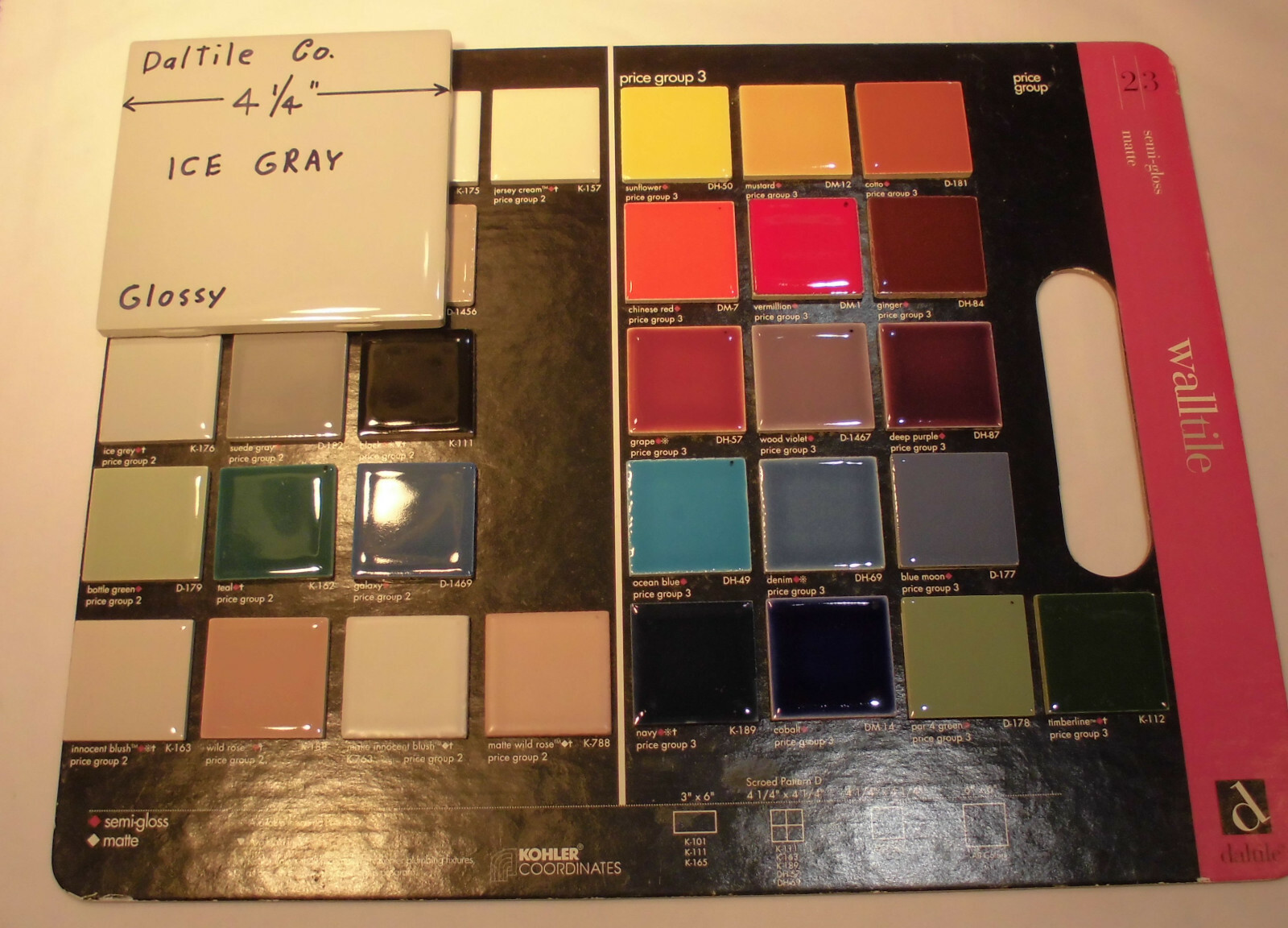 1 pc. Ice Gray: Glossy Ceramic Tile by Daltile; 4-1/4″ Discontinued Color #K176