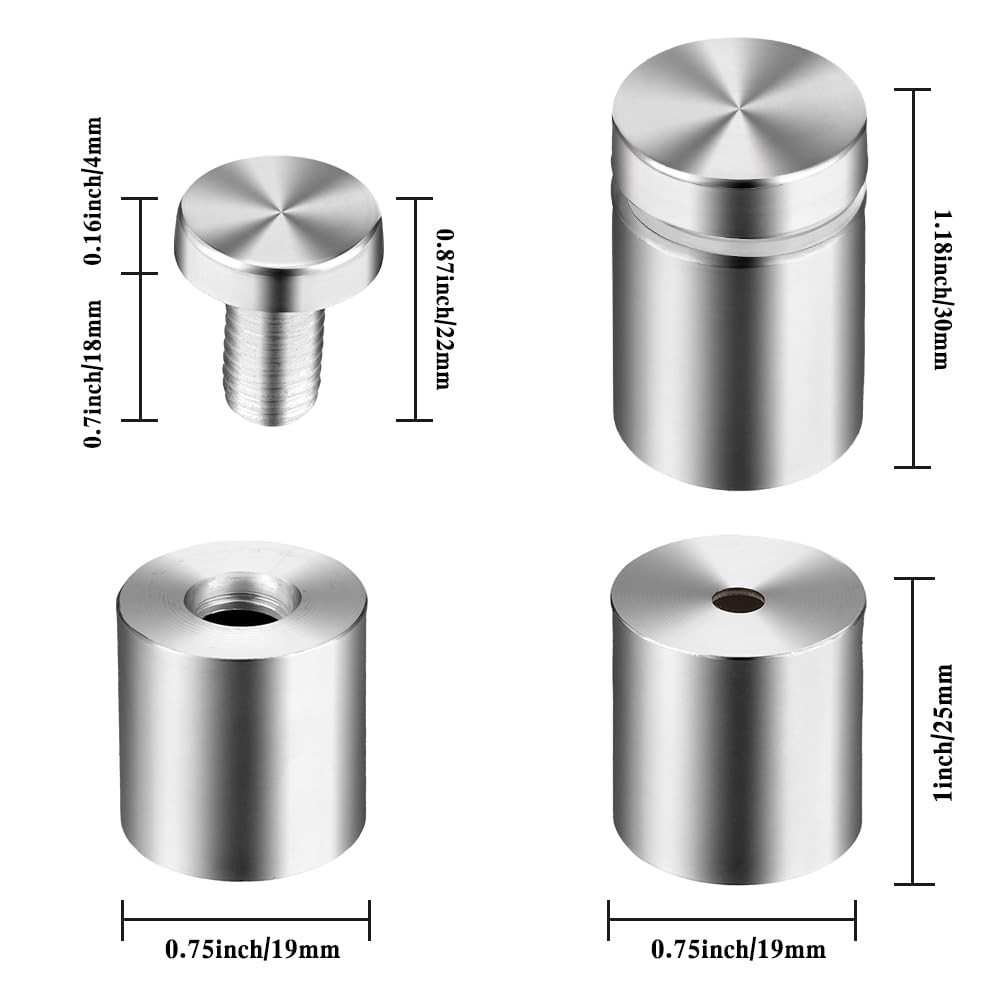 Standoff Screws for Acrylic Signs – Metal 0.75×1.18 in (12 Pcs),