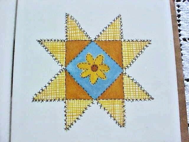 Country Quilt Ceramic Tiles 4 Total All Prints Differ 4-1/4” White Multi-color