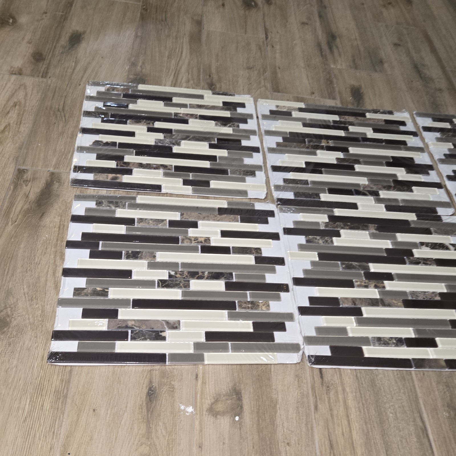 6 Sq Feet -American Olean Linear Mosaic Tile Glass Stone Black Brown Cream 12×13