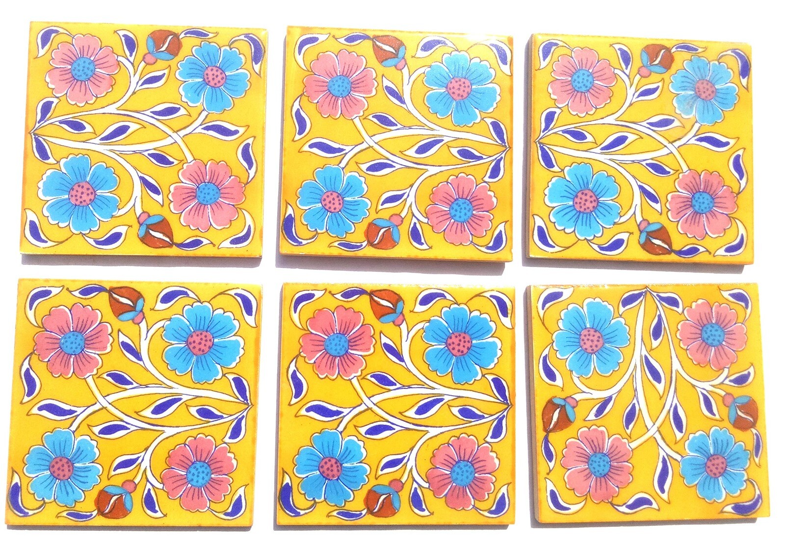 Interior Exterior Flooring Wall Ceramic Tile Yellow & Multi 4 x 4 in Set of 6
