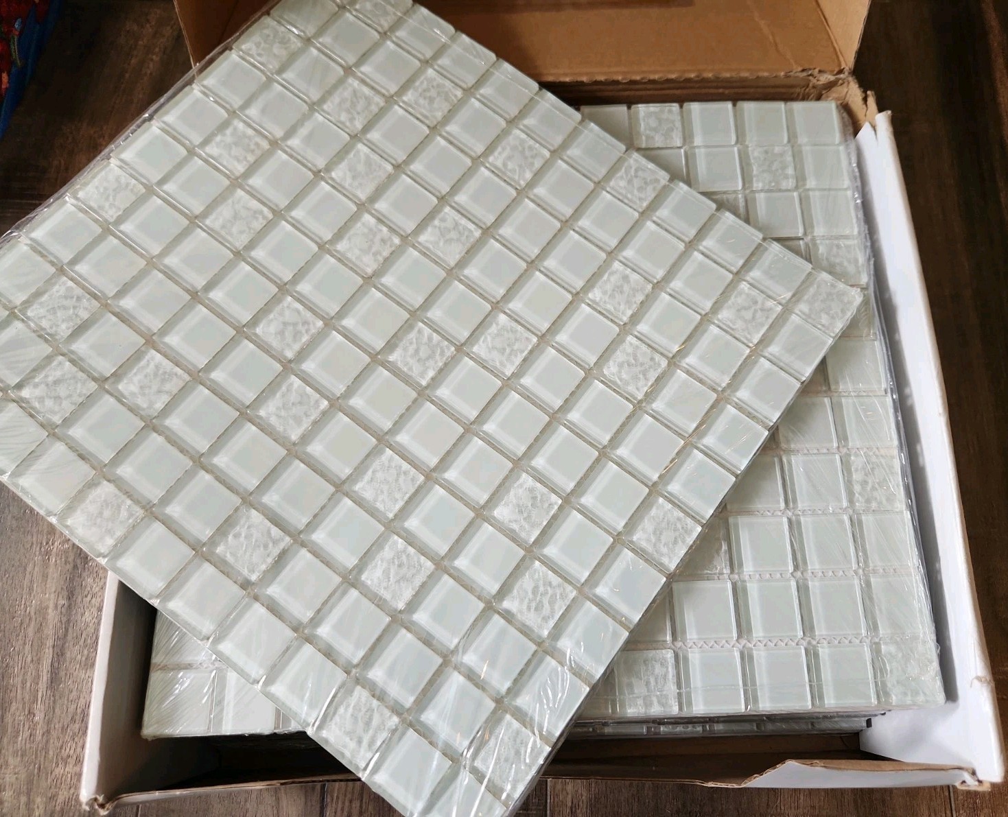 Individual Pc American Olean Glass Mosaic Tile 11″X10″ Longshore Mist Crackle