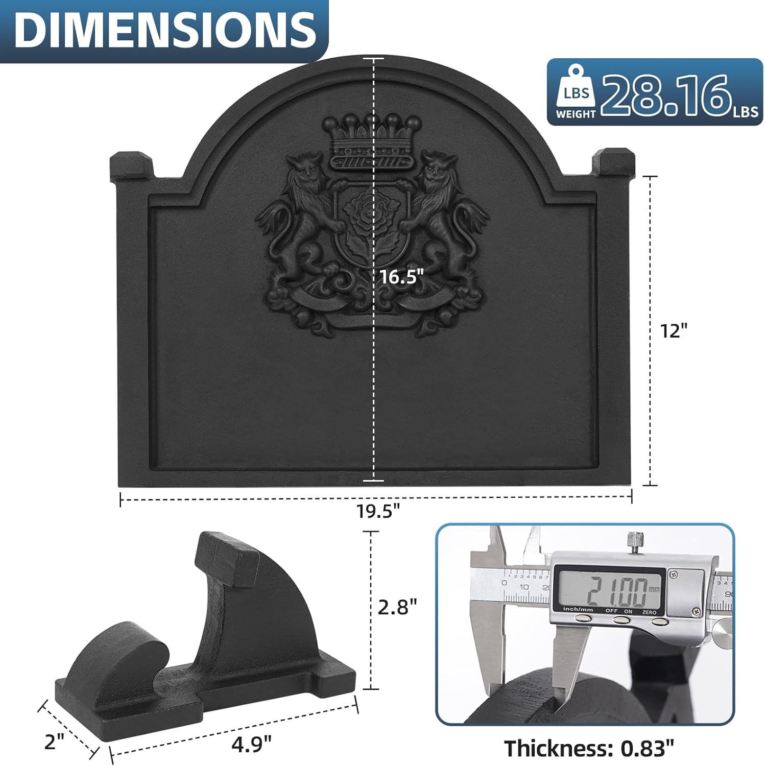 Fireplace Back Plates – Firebacks for Fireplace 20 Inch with Feet | Cast Iron Fi