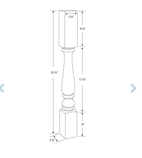 Hardwood 3-3/4″ Wide x 35-1/4″ High Full Round Island Legs