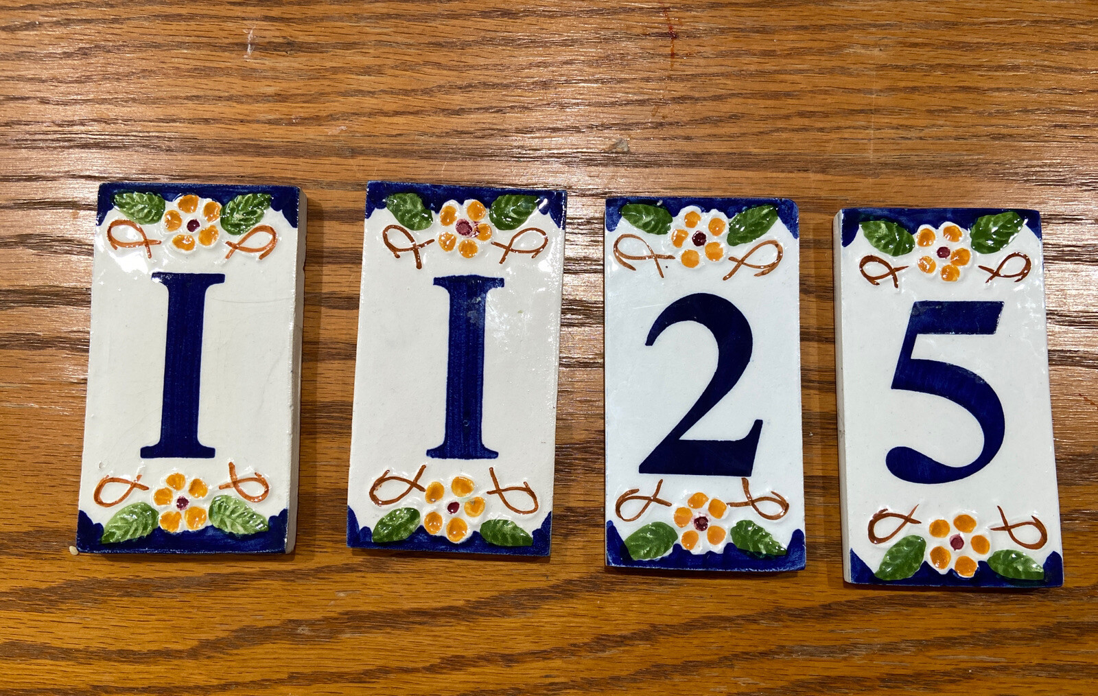 Vtg Art Tile Natural Garden Floral Ceramic Address Numbers 1 1 2 5 House Plaque