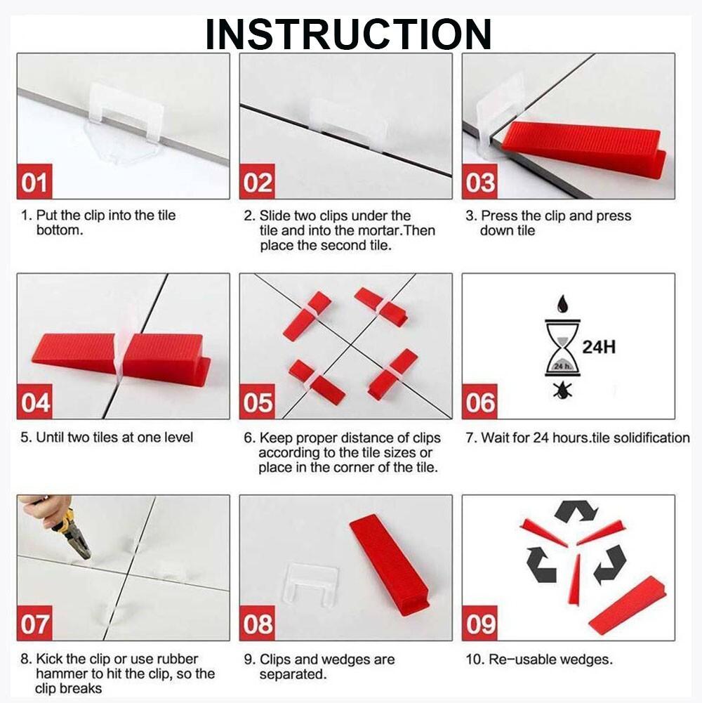 401PCS 1/16″ 1.5mm Clips Tile Leveling System Kit Floor Wall Spacer Tiling Tool