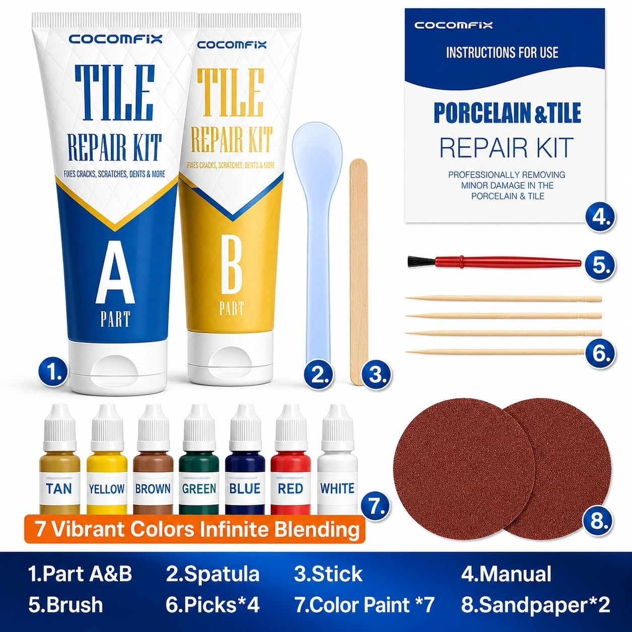 Tile Repair Kit for Chips & Cracks – Color Match, Strong Adhesion for Ceramic, P