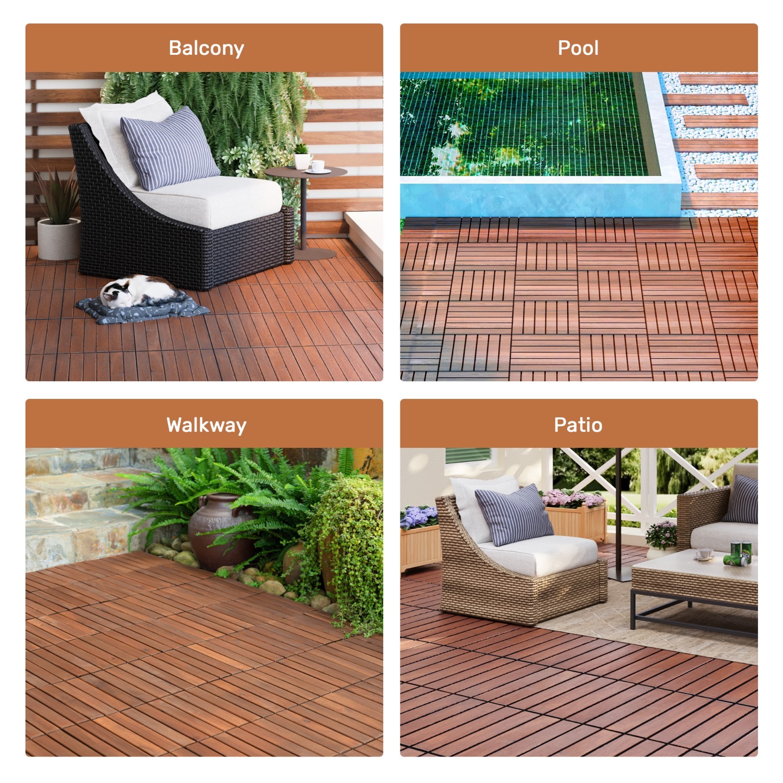 30pcs Acacia Interlocking Deck Tile Flooring Pavers Tiles Outdoor Patio Wood