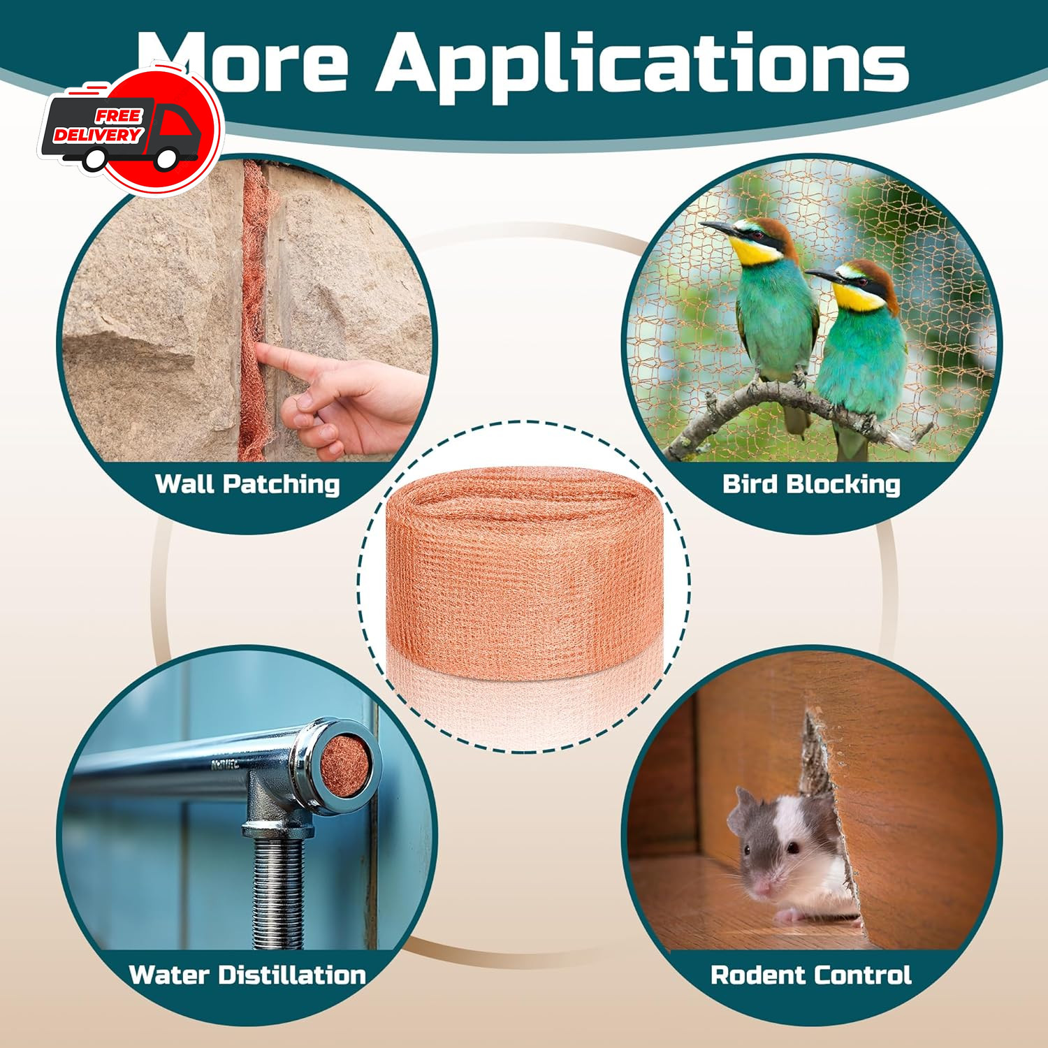 Copper Mesh Rodent Control, 5In X 30Ft Rustproof Pure Copper Mesh Roll for Slug