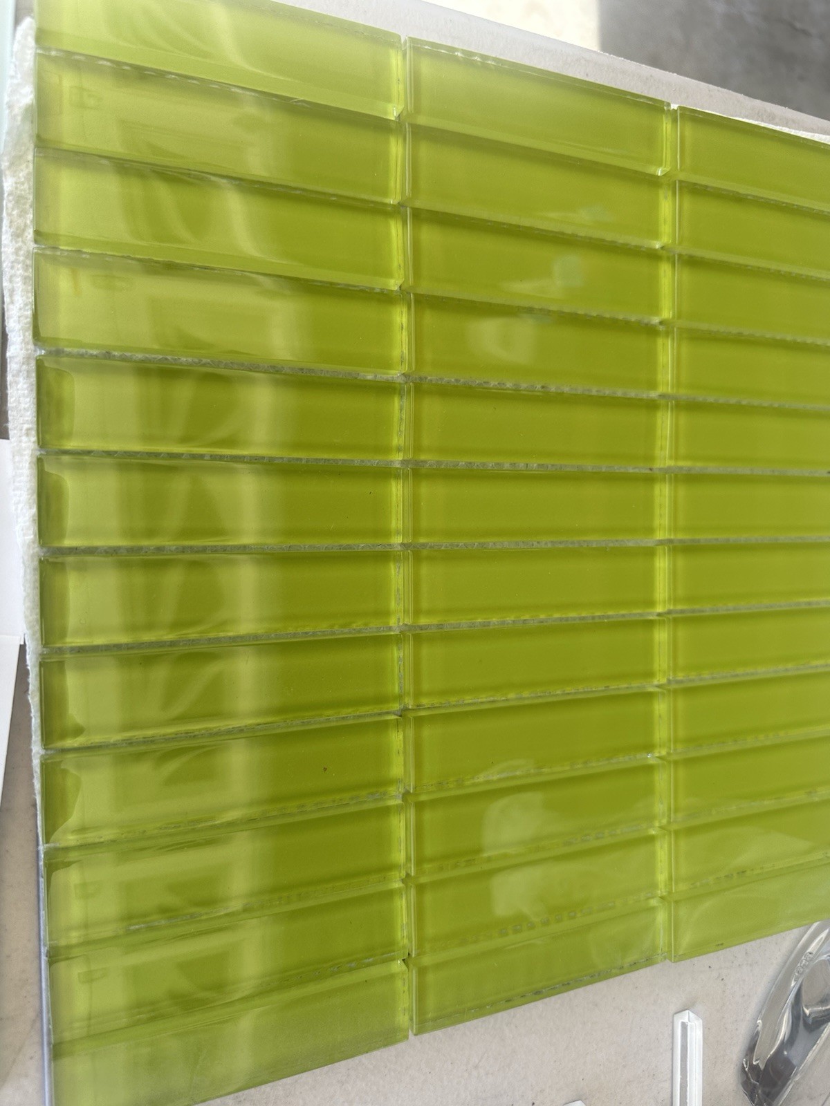 Lime Green Glass Mosaic 1×4 Inch Rectangle Tile Backsplash Kitchen Bath Wall