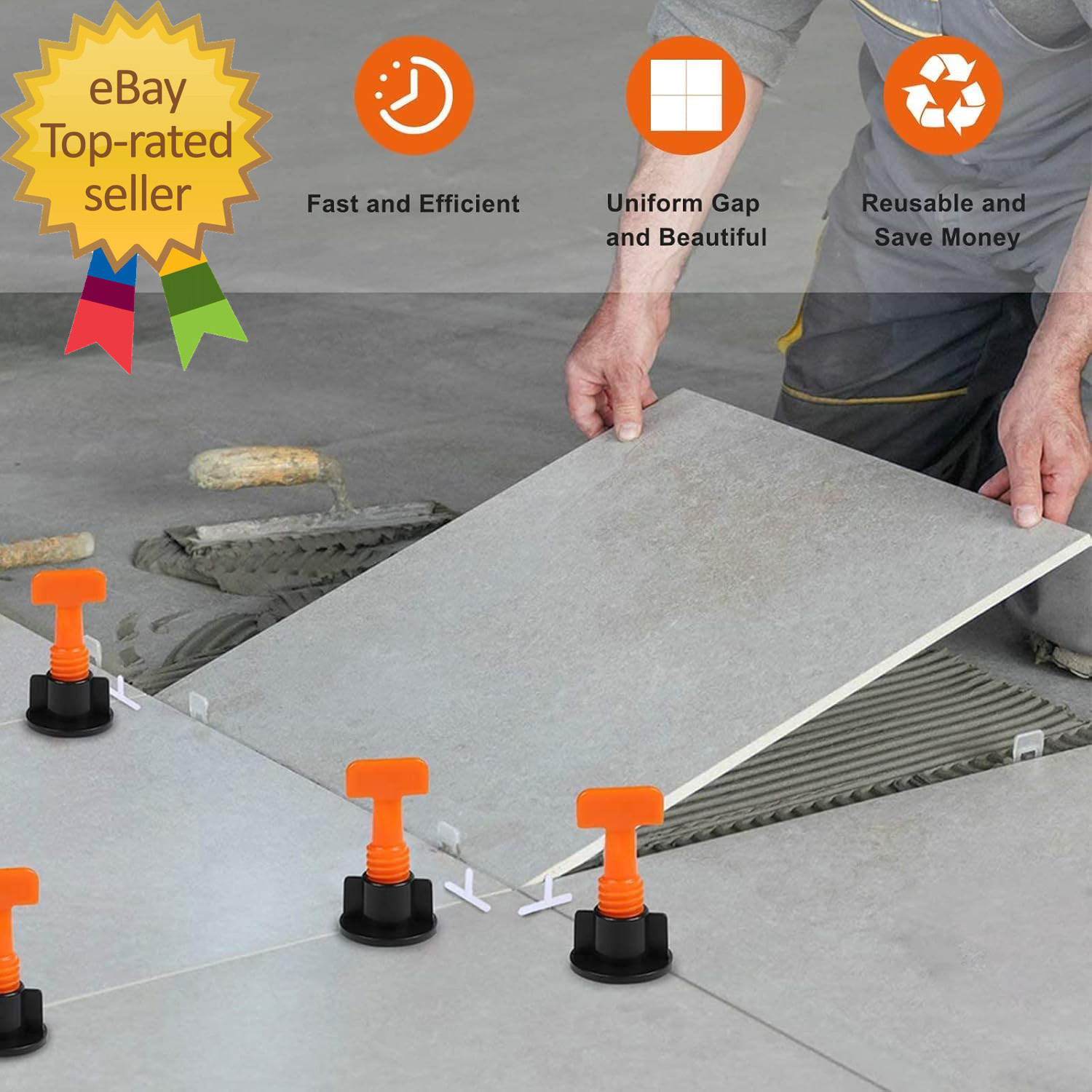 50 Sets Reusable Tile Leveling System Kit with Wrench, 1/16 Inch Tile Spacers an