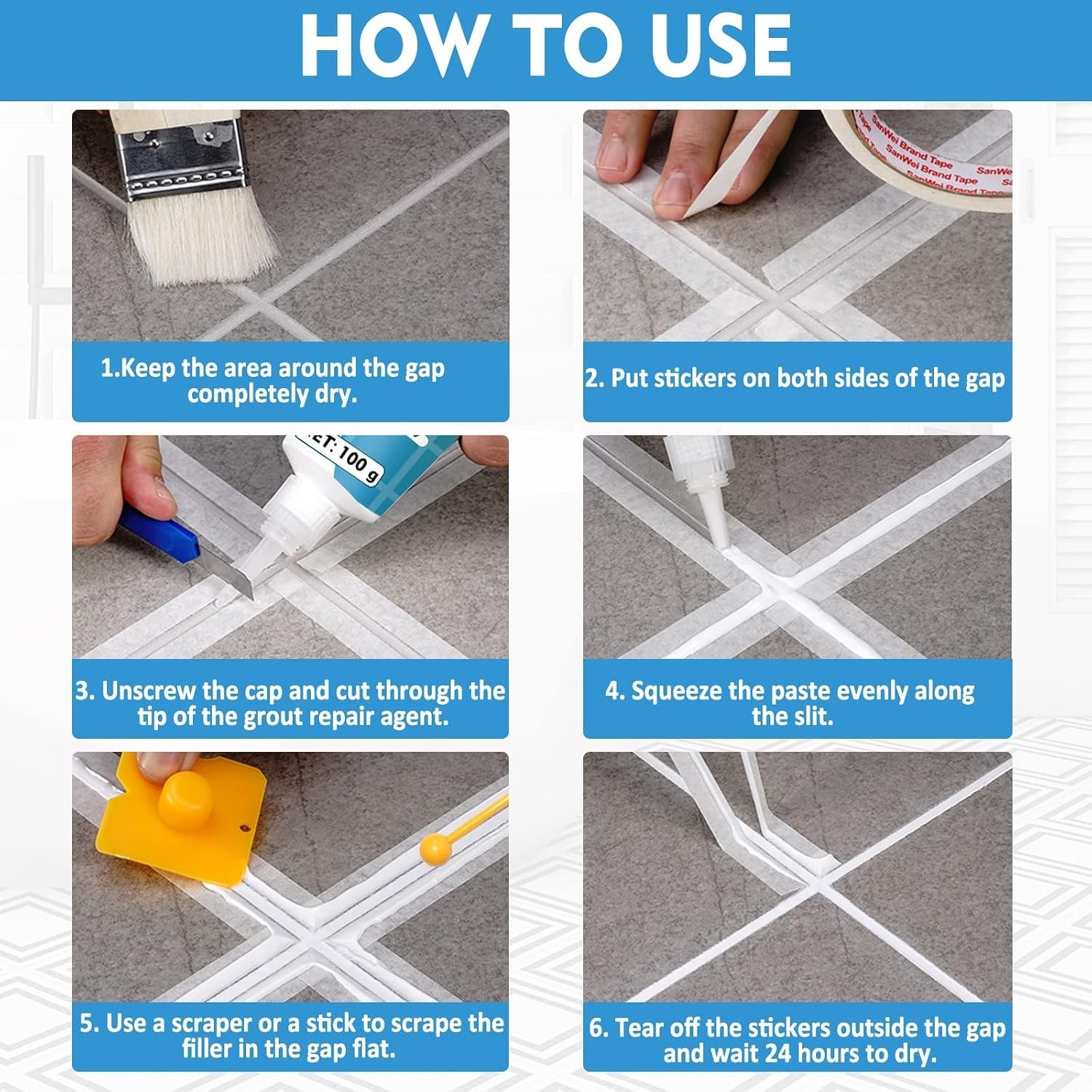 Fast Drying Tile Grout Repair Kit 2 Pack for Shower Bathroom Kitchen Floors
