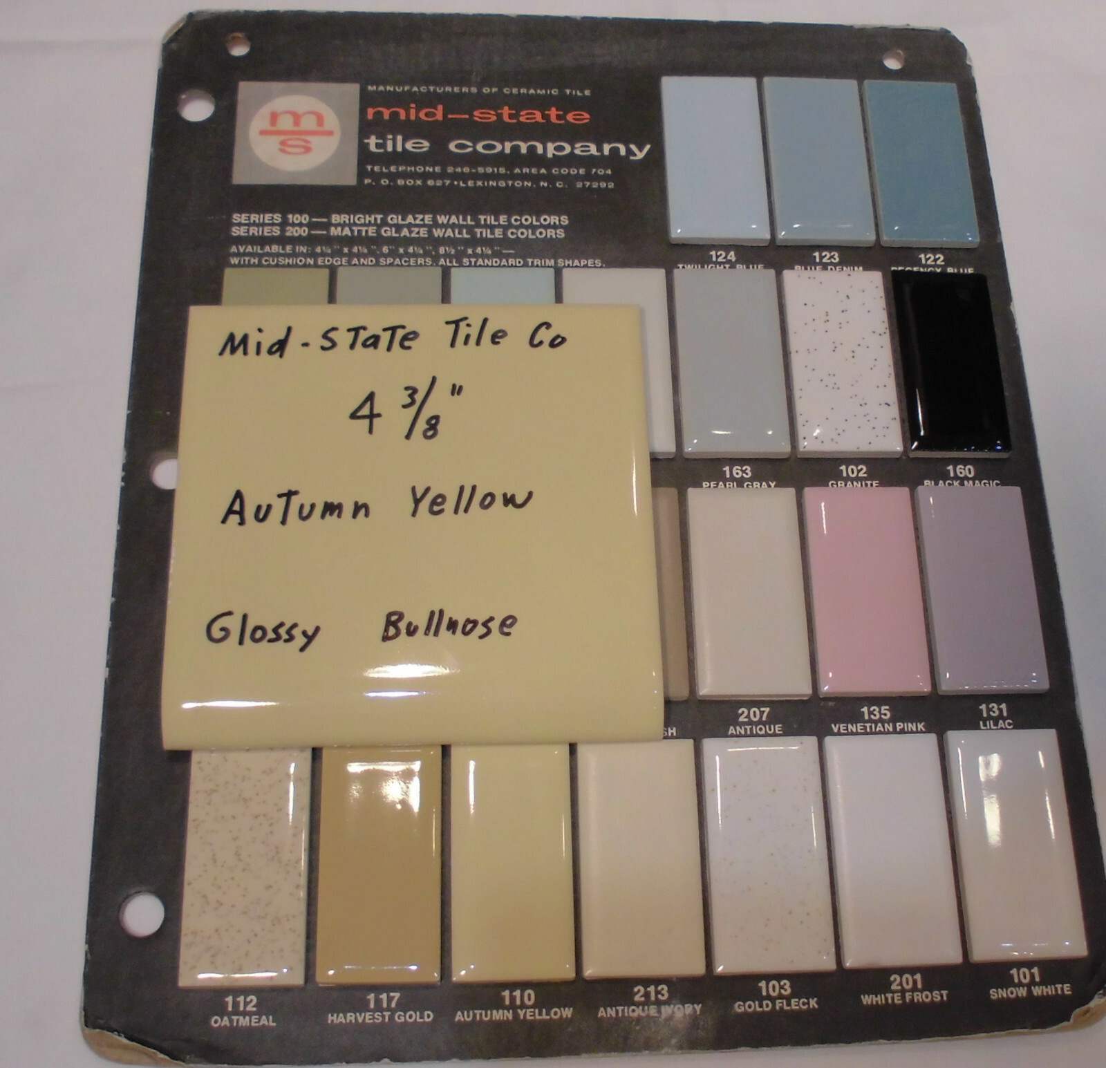1 pc. Autumn Yellow; Bullnose Surface Ceramic Tile 4-3/8″ by Mid-State Co. NOS