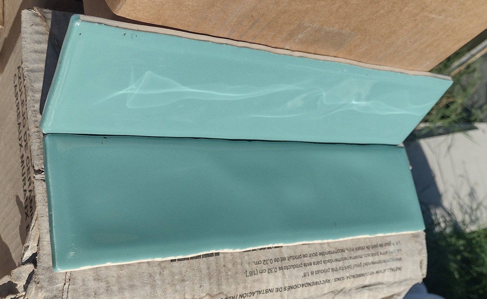 4 Tiles ( 1 ft²) – Glossy Undulated Caribbean Teal 3×12 Subway Tile..Retro