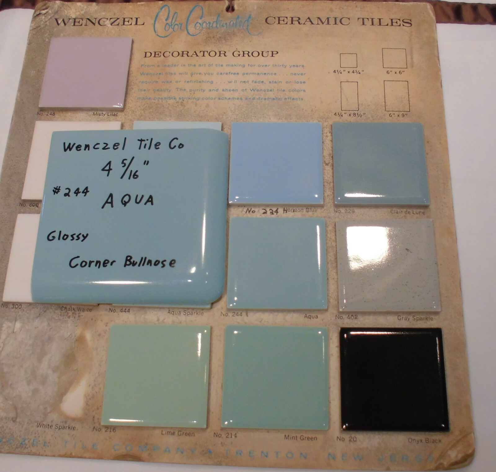 1 pc. Corner Bullnose *Blue- Aqua* Glossy Ceramic Tile by Wenczel Tile 4-5/16″