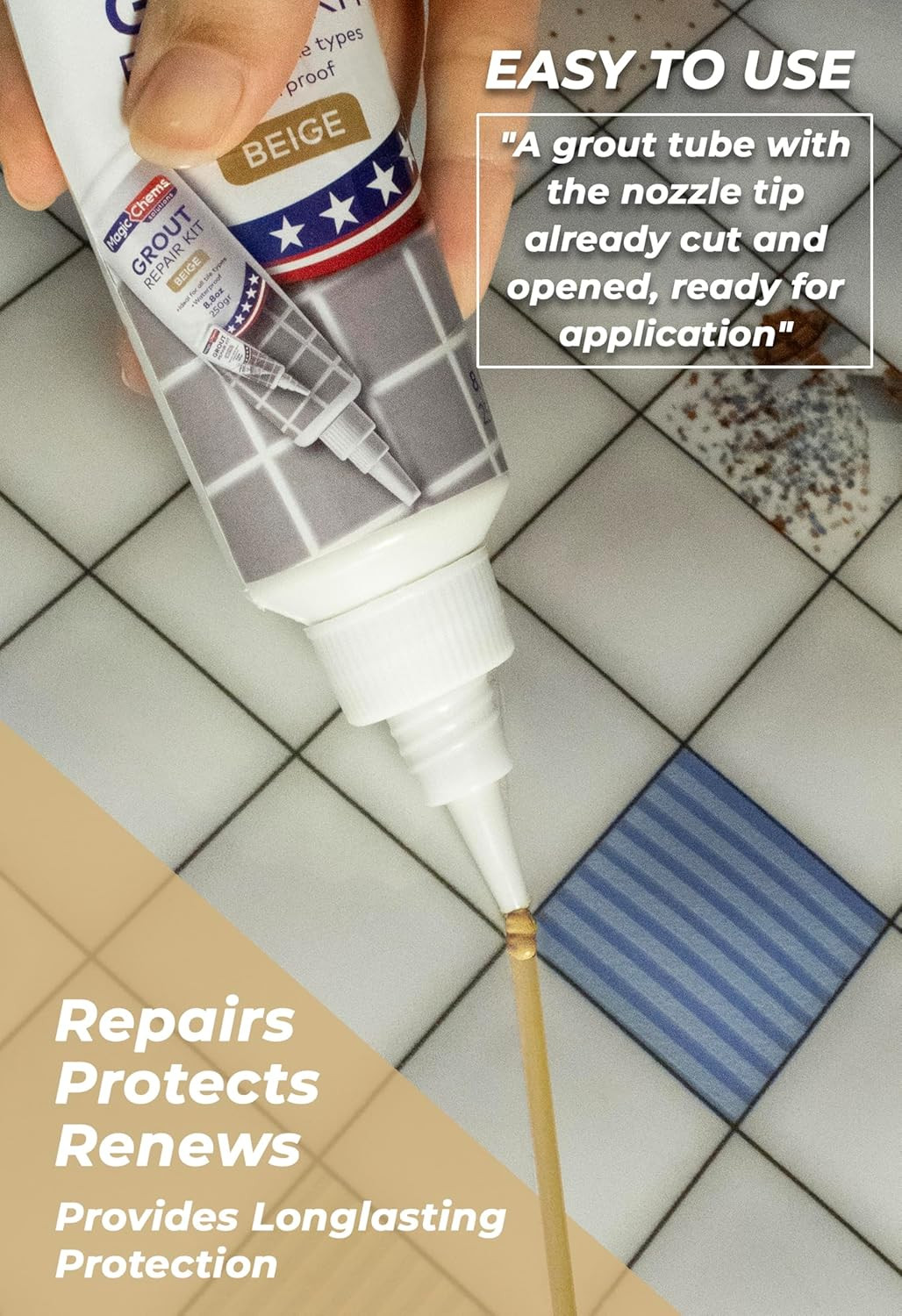 Tile Grout Repair, Beige 8.8 Oz/250Gr. Fast Drying Grout Repair Kit, Grout Fille
