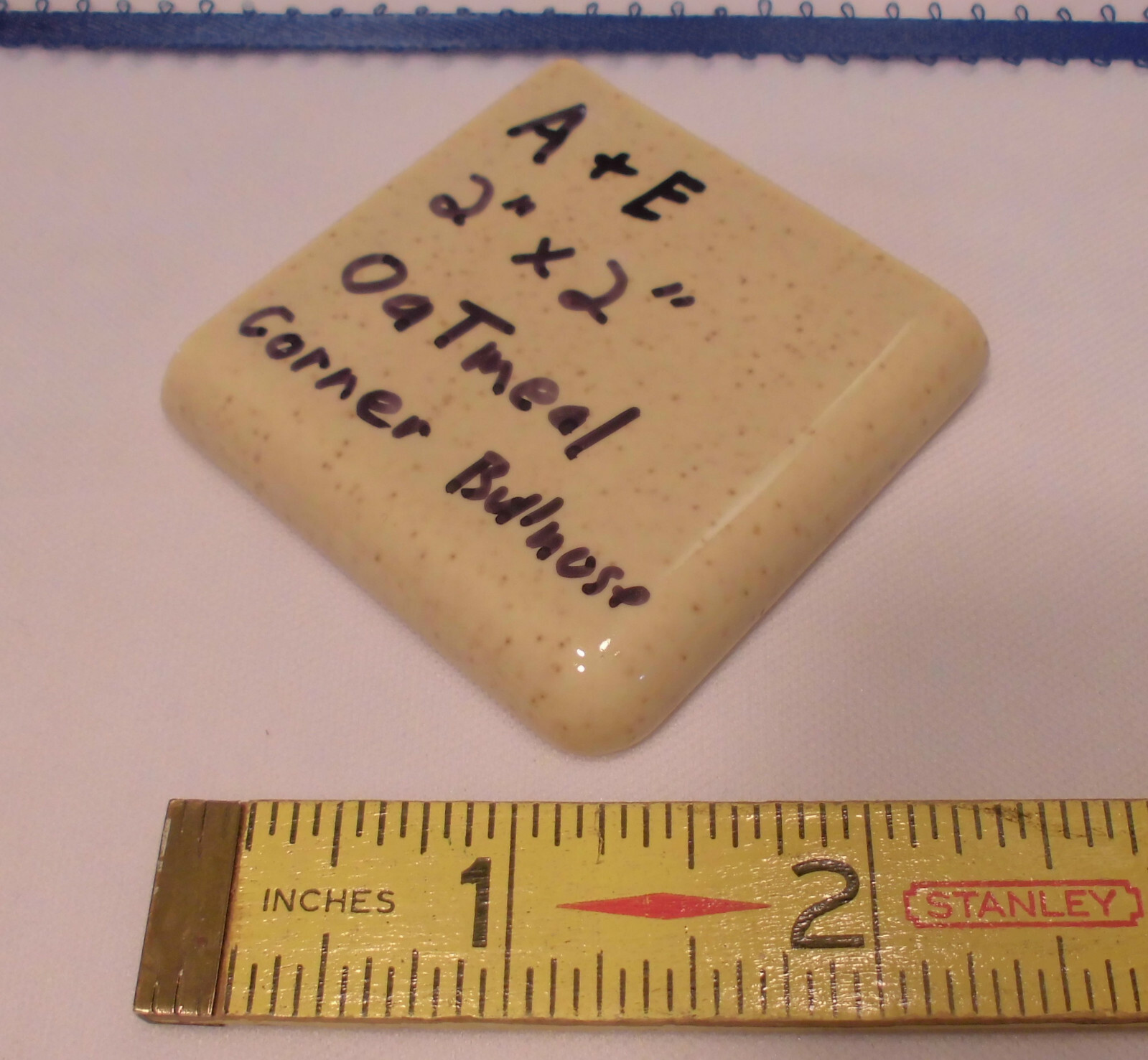 Oatmeal 2″ X 2″ X 5/16″ Ceramic Surface Bullnose Corner Tile; made 1940’s