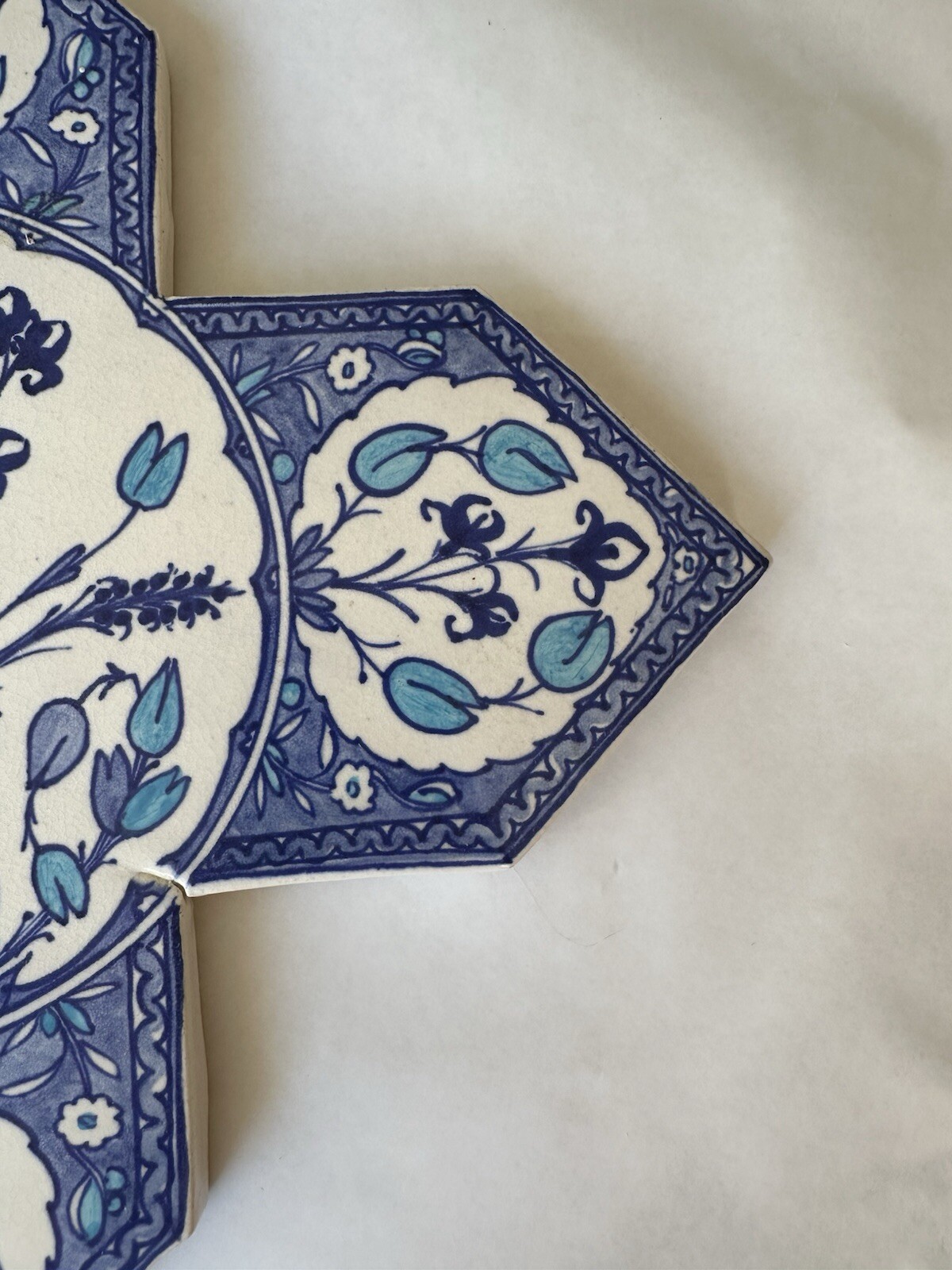 Large Vintage Hand Made Tile Wqll Art Blue Flower Floral Signed James 15″ NB3