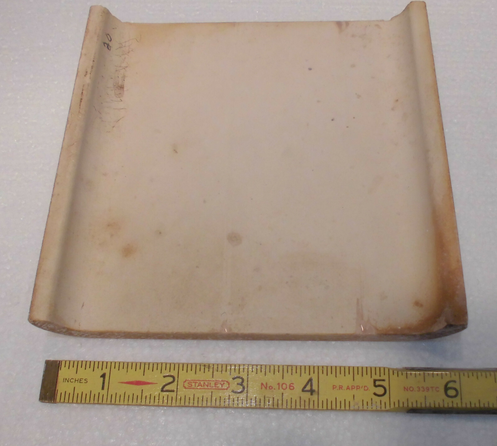 1 pc. Mocha – Brown 6″ x 6″ Double Radius Bullnose Glossy Ceramic Tile: NOS