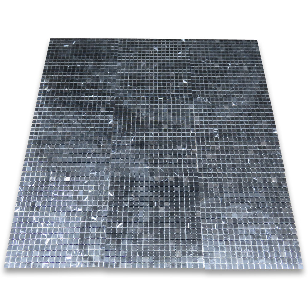 N22XP Nero Marquina Black Marble 5/8×5/8 Grid Square Mosaic Tile Polished