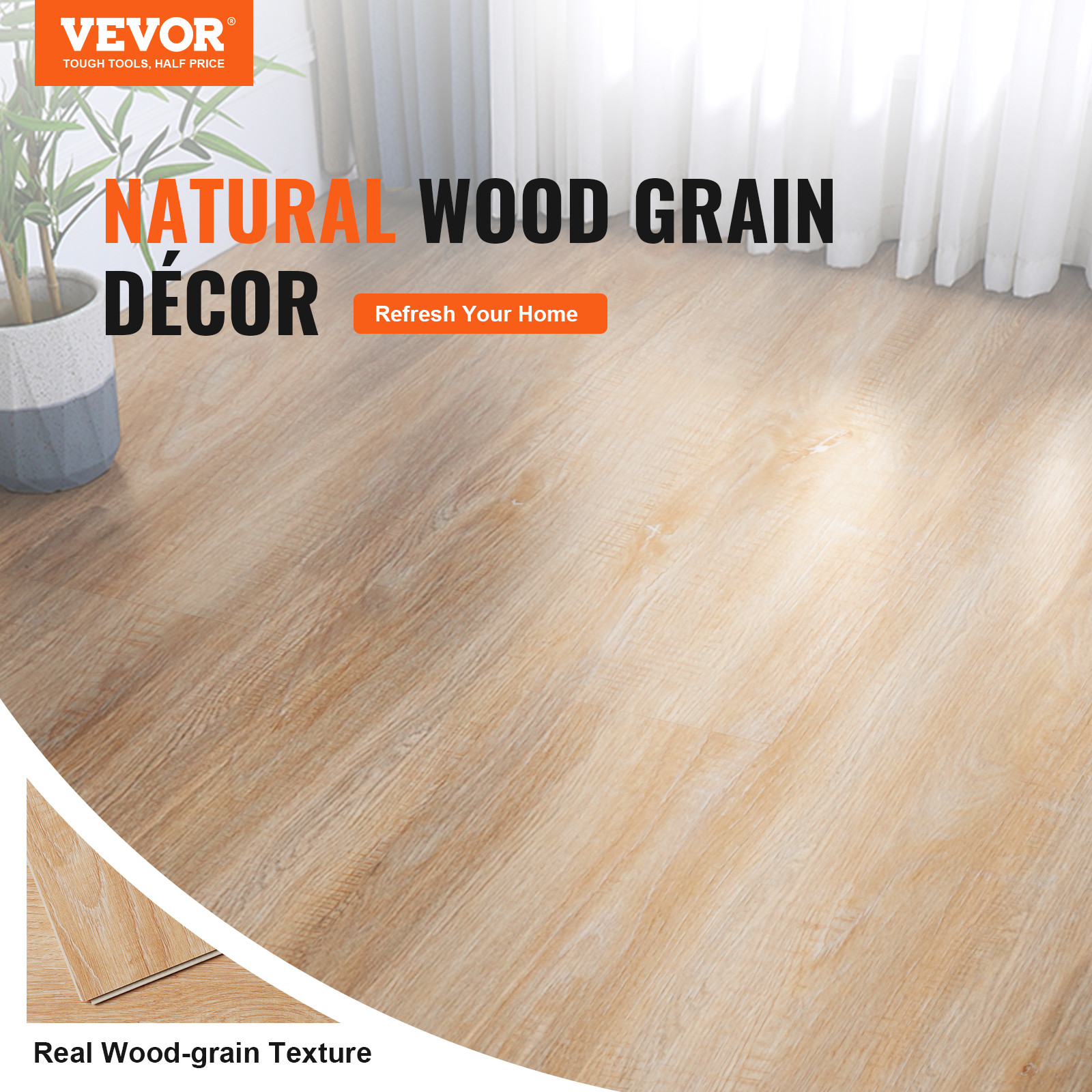 VEVOR Interlocking Vinyl Floor Tiles 10PCS 5.5mm Thick Natural Wood Grain