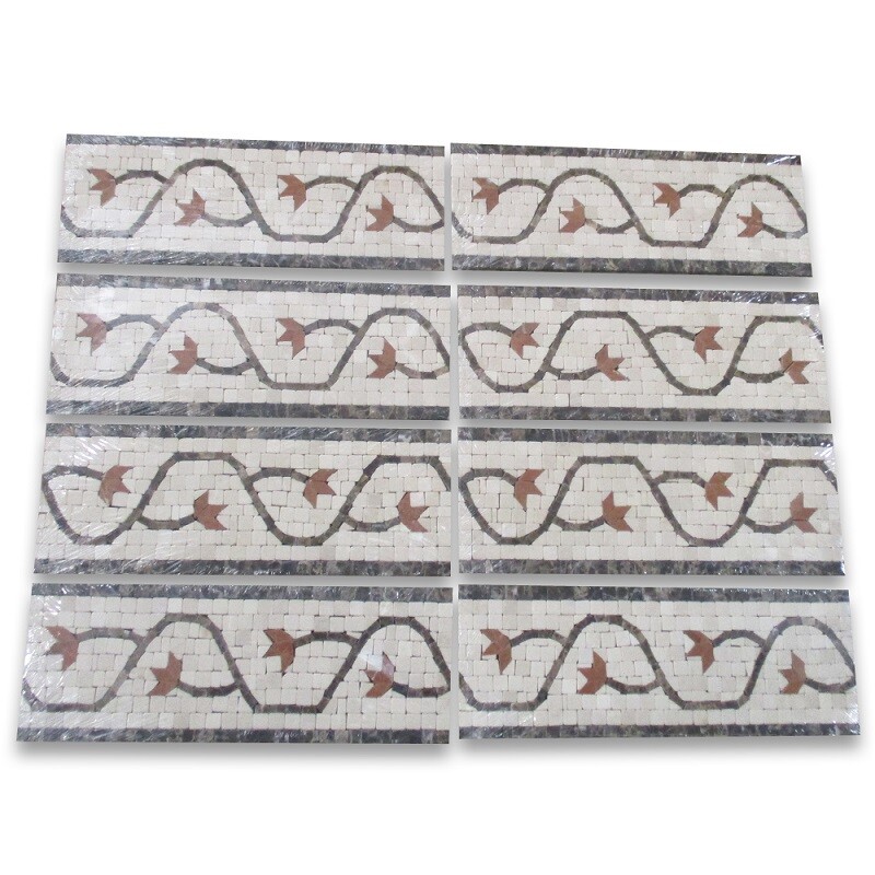 B4682T Marble Mosaic Border Accent Listello Tile Edera Sienna 4×11 Tumbled