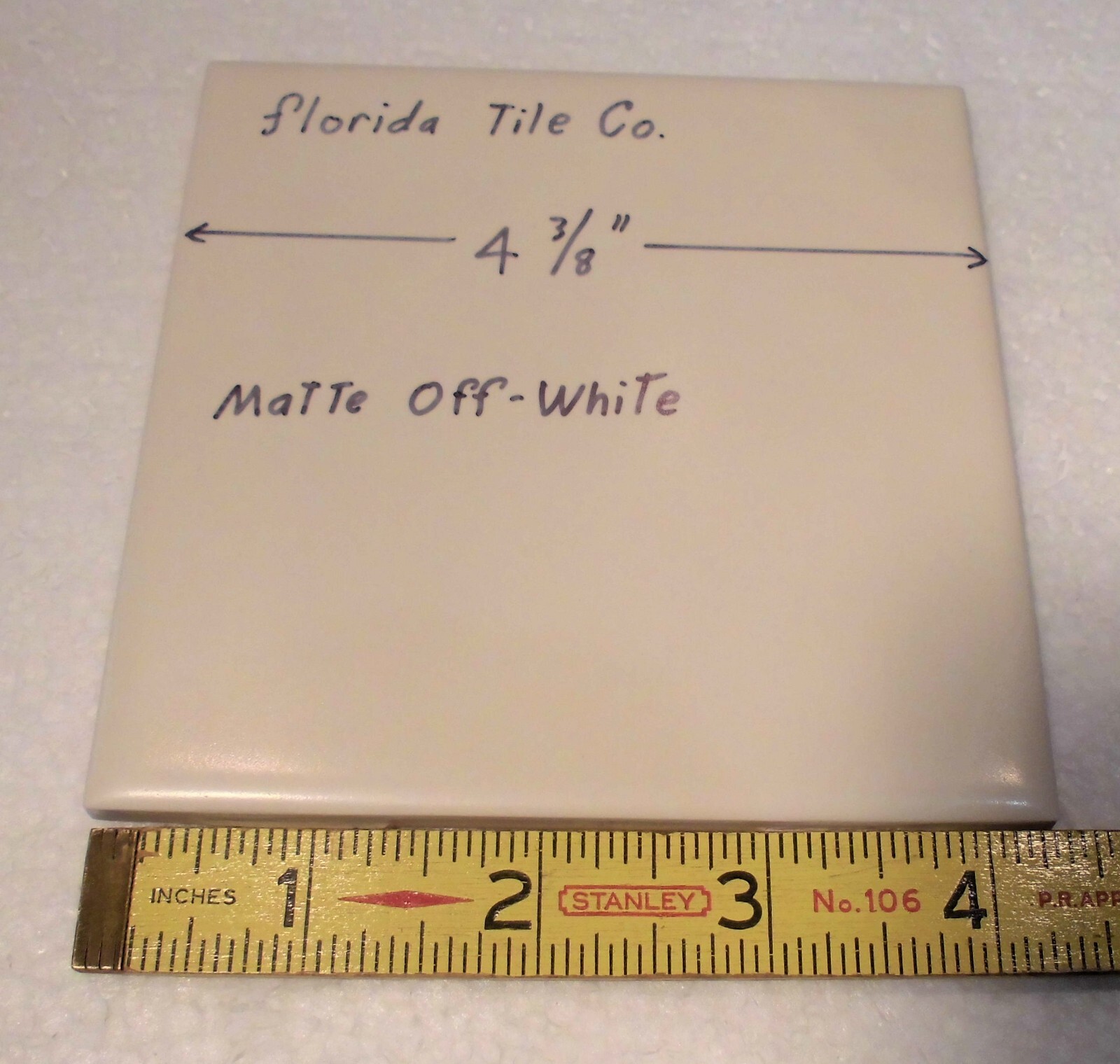 1 pc. Off-White Matte Ceramic Tile: 4-3/8″ by Florida Tile Co. New Old Stock