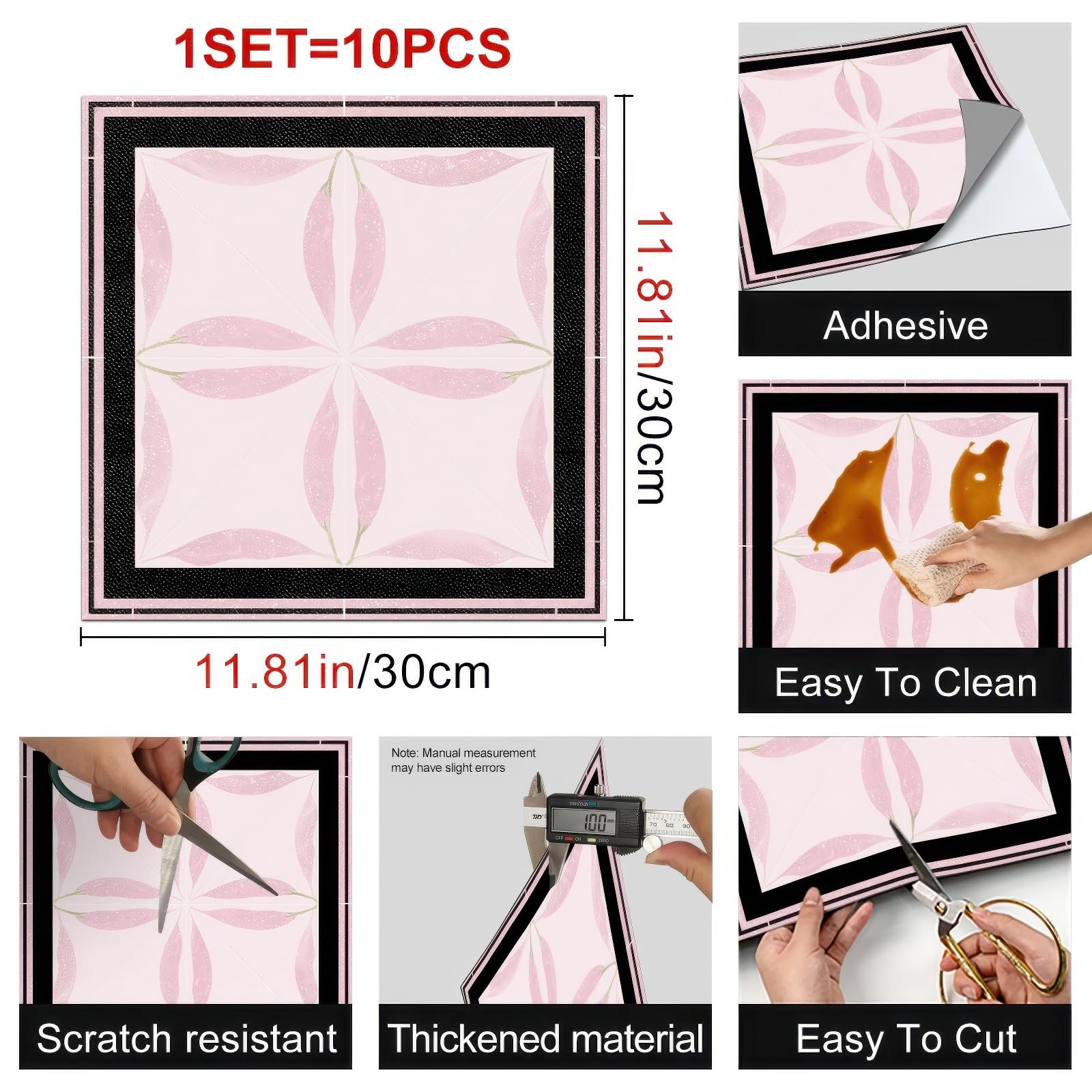 10PCS 12×12 Inch Pink Glitter Leaf Petal Pattern Floor Tiles Peel and Stick R…