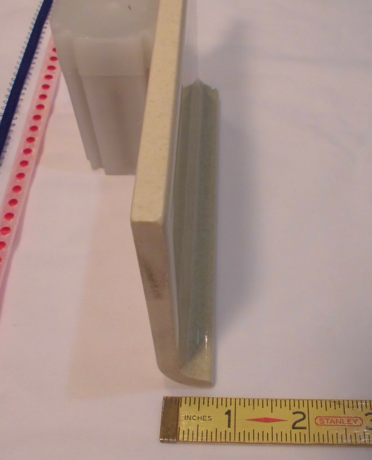 1 pc. Glossy *Oatmeal* 4” X 6” Ceramic Cove Base Tile by Mid-State, flat top