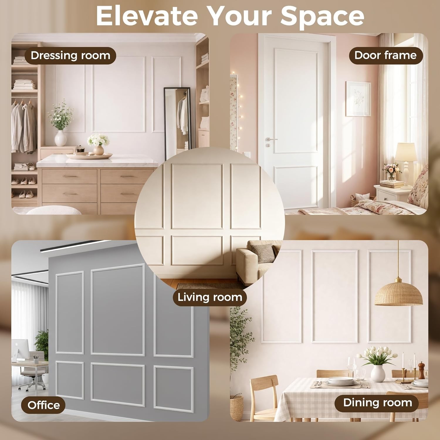 Pre-Cut Wall Molding Set of 6 pcs, Ready-to-Assemble Wainscoting Panels 34-PCS