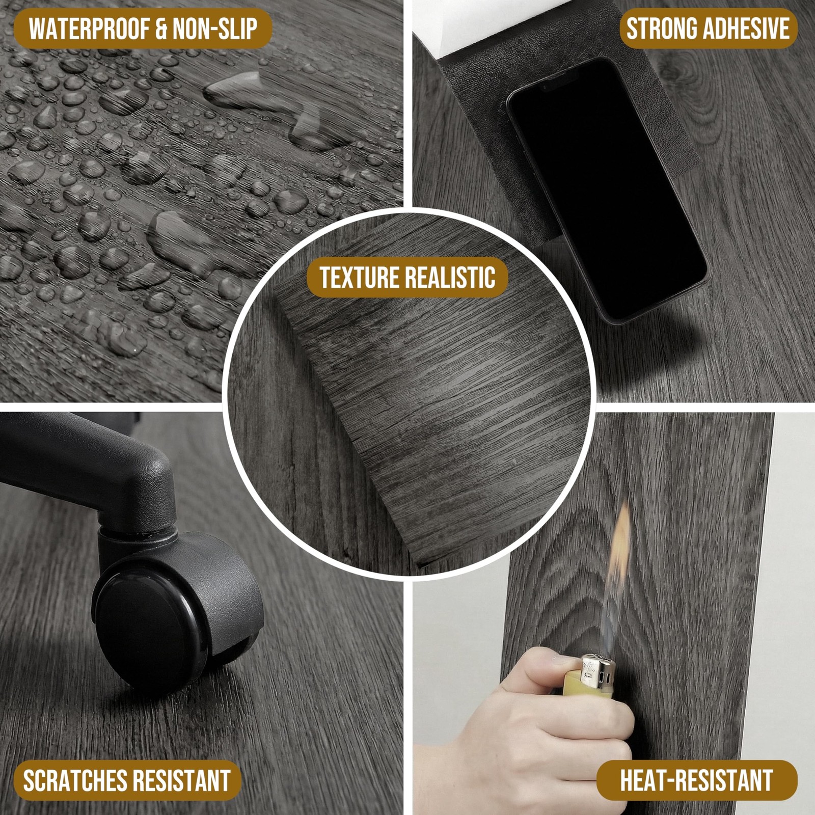 Waterproof Peel and Stick Floor Tile, 54 Sq.Ft Dark Grey Vinyl Flooring | 36 …