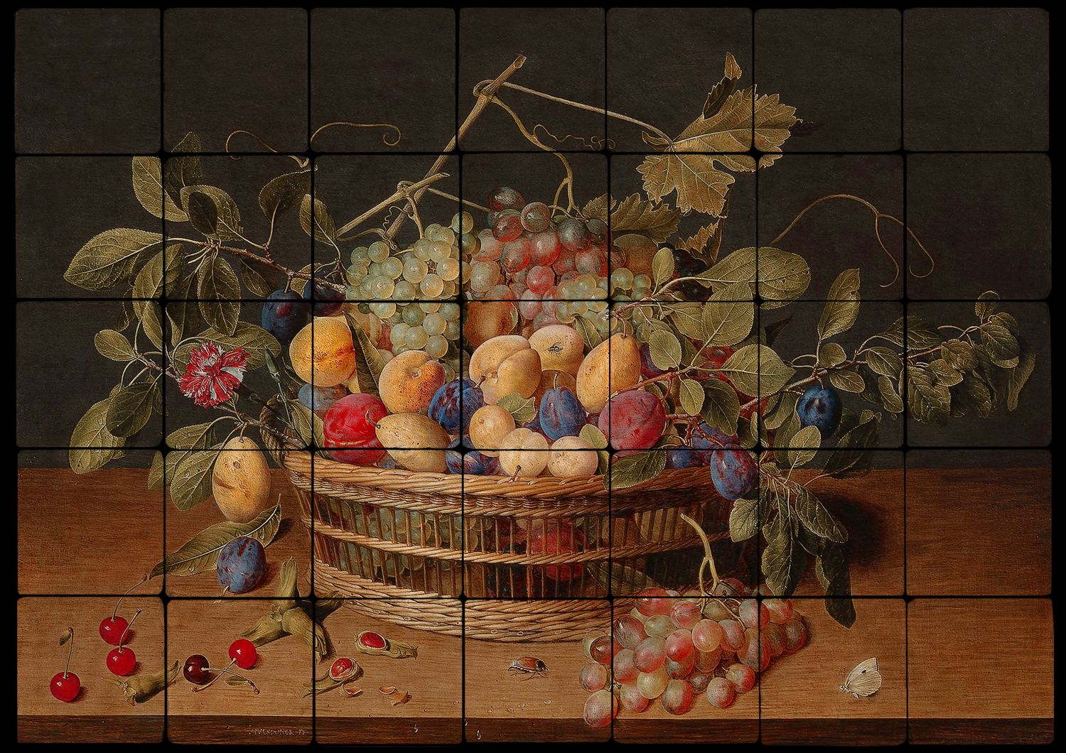 28×20 Fruits Kitchen Backsplash Mural Tumbled Marble Tiles Van Hulsdonck
