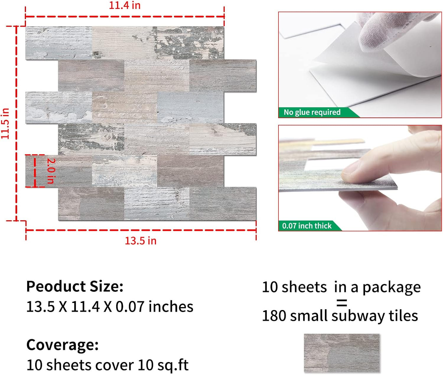 Peel and Stick Rustic Backsplash Wall Tile Self Adhesive for Kitchen Farmhouse F