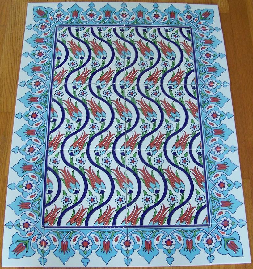 SALE 32″x24″ Turkish Raised Iznik Floral Pattern Ceramic Tile Mural Panel