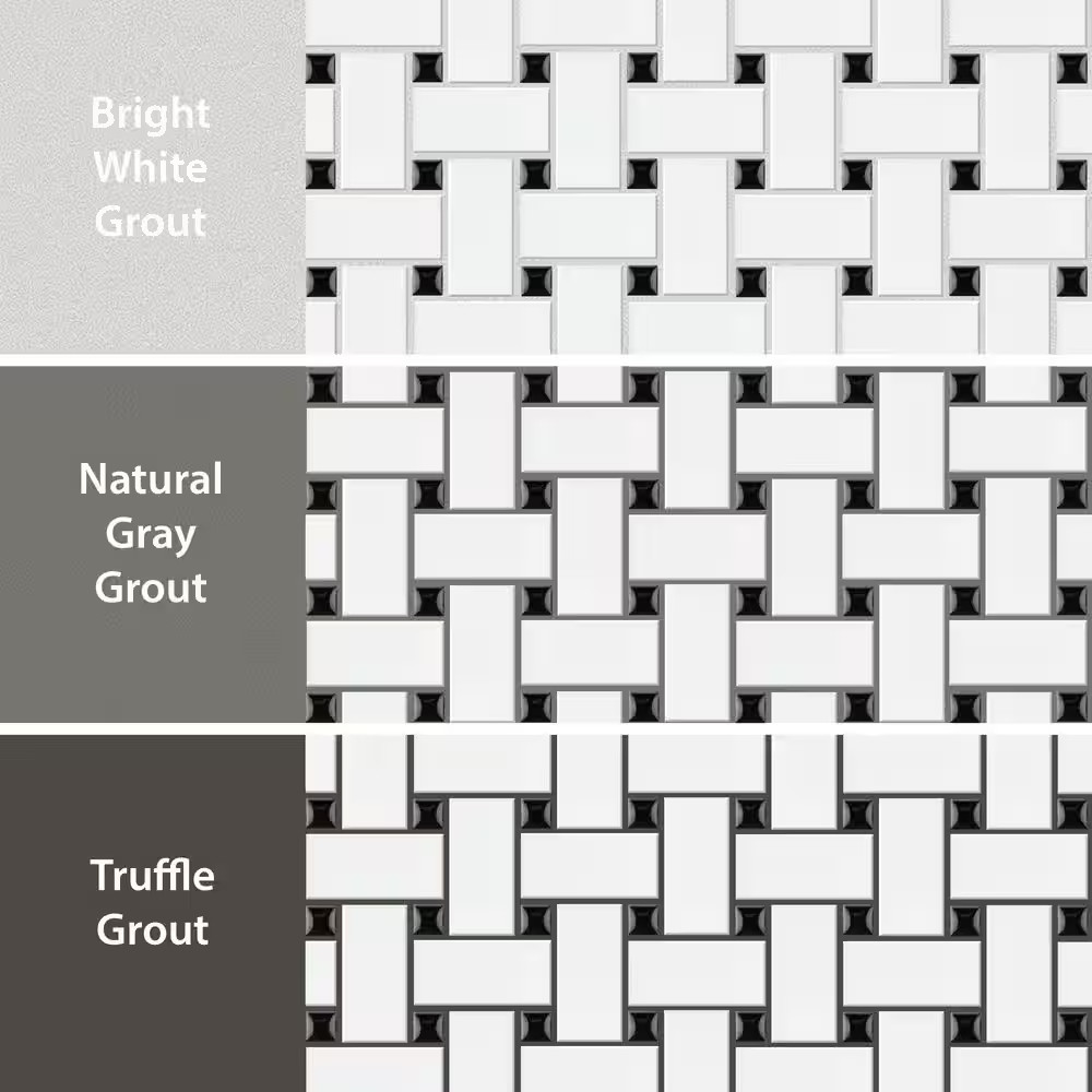 Metro Basketweave White with Black Dot 11-3/4 In. X 11-3/4 In. Porcelain Mosaic