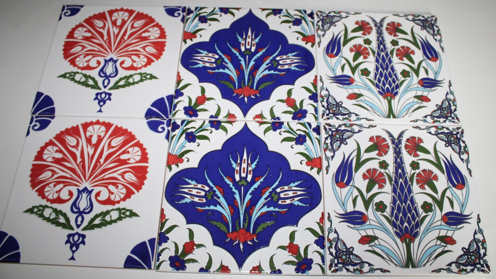 Iznik Textured Floral 8″x8″ Square Ceramic Tile Trivet Hot Plate Set of 6