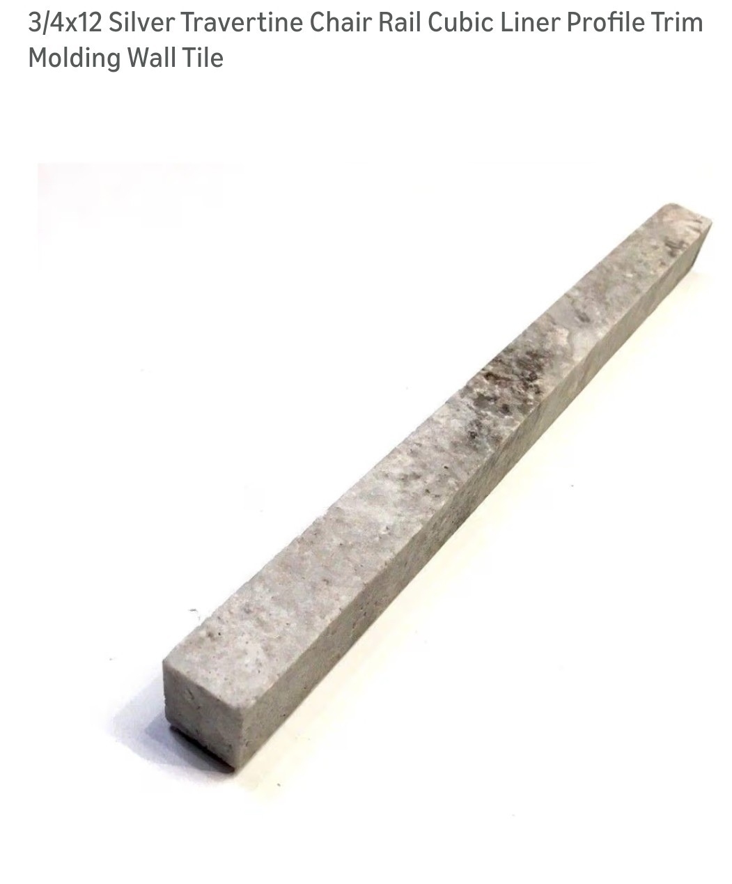 3/4×12 Silver Travertine Chair Rail Cubic Liner Profile Trim Molding Wall Tile.