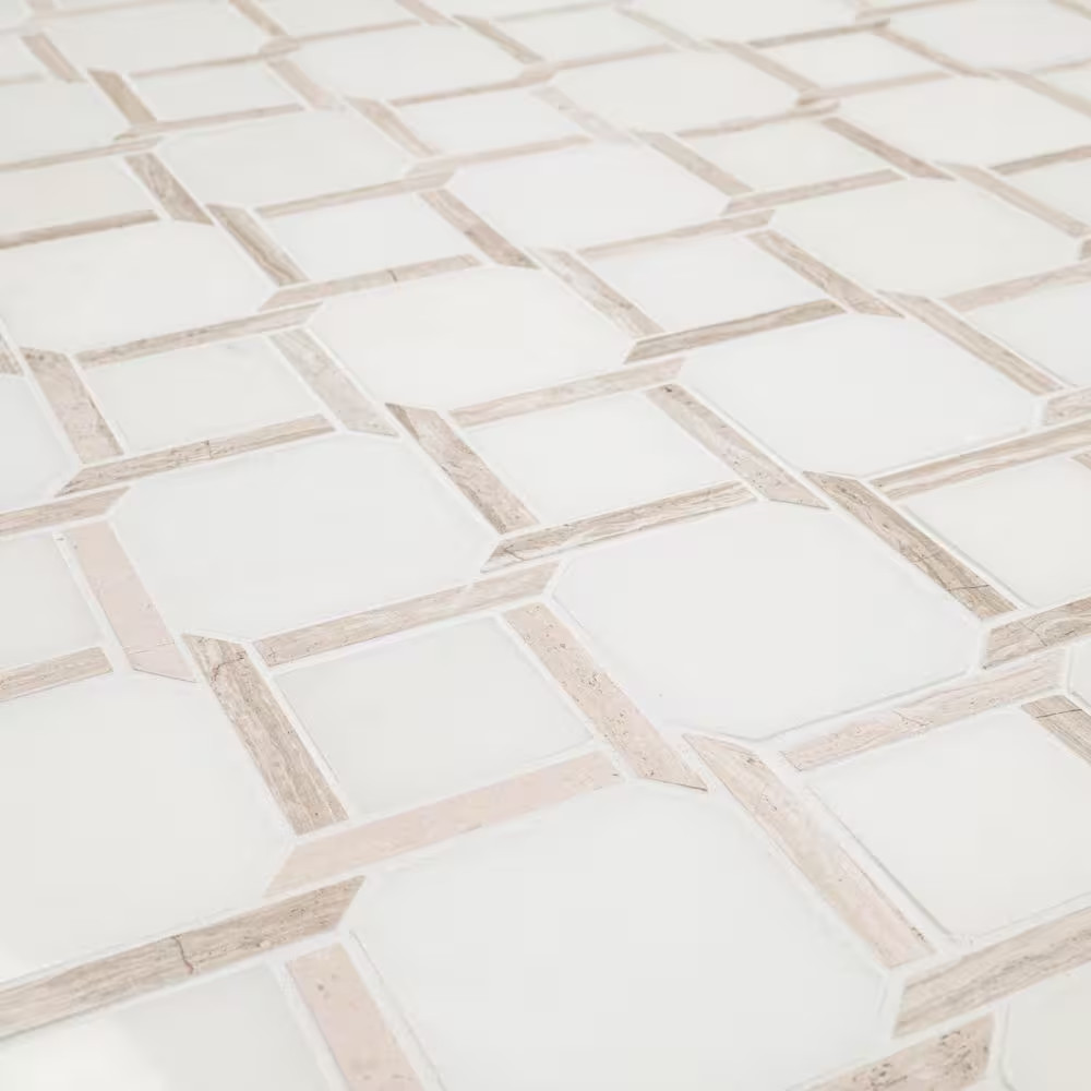 Marbella Lynx 12 In. X 12 In. Polished Marble Mesh-Mounted Mosaic Floor and Wall