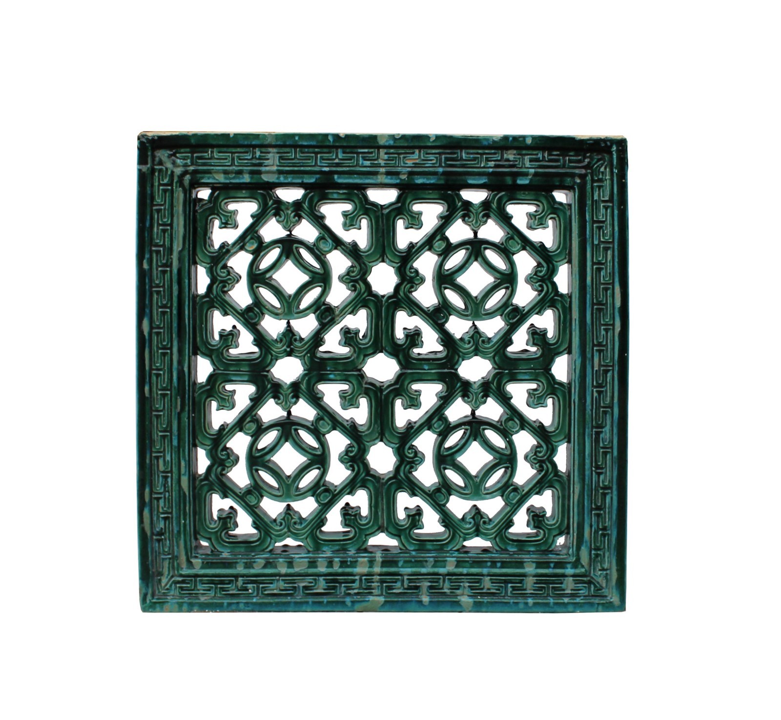 Large Chinese Oriental Green Glaze Square Ru Yi Clay Tile cs3973
